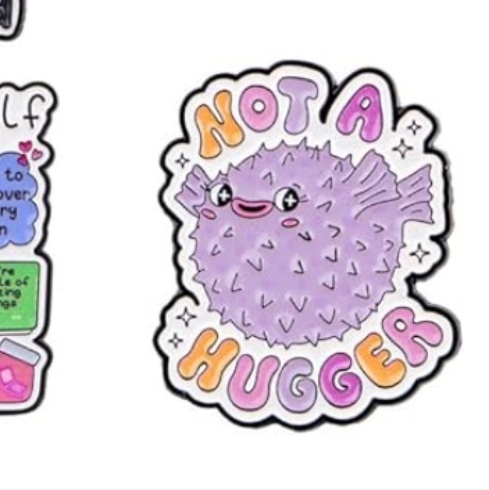 Purple 'Not A Hugger' Pufferfish Enamel Brooch Pin